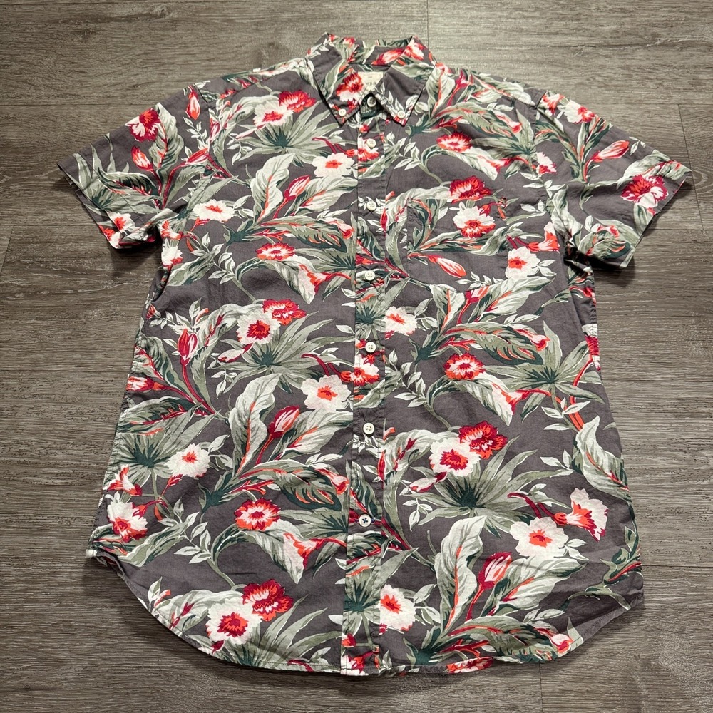 GAP Shirt Mens Medium Floral Hawaiian Camp Beach Button Up Lived In Resort Adult
